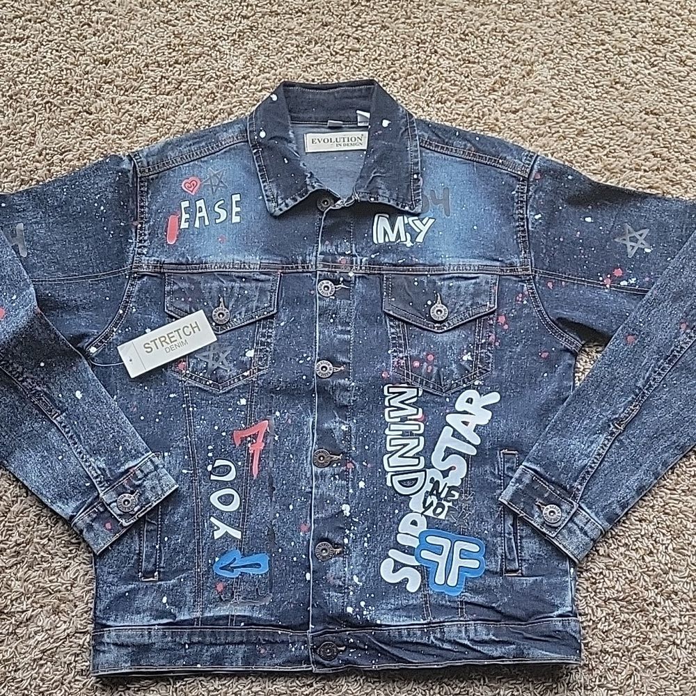 EVOLUTION In Design Paint Denim Jacket Size M - Picture 10 of 11